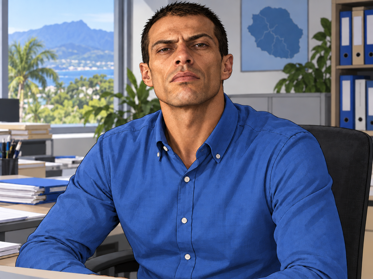 Portrait illustré de Christian Payet dans son environnement professionnel