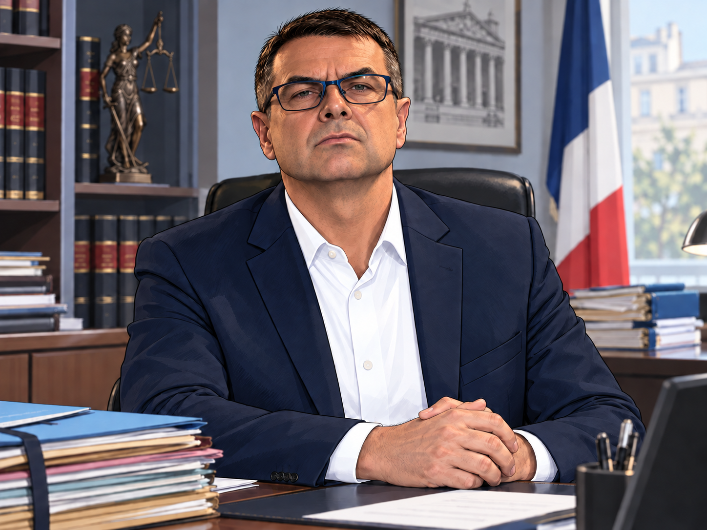 Portrait illustré d’Olivier Clemençon dans son environnement professionnel
